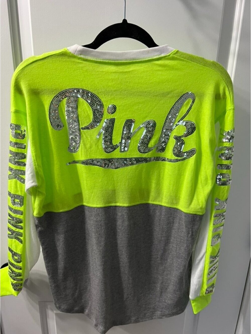 PINK Victoria's Secret Bling Campus Long Sleeve Tee XS Neon Yellow WITH TAGS